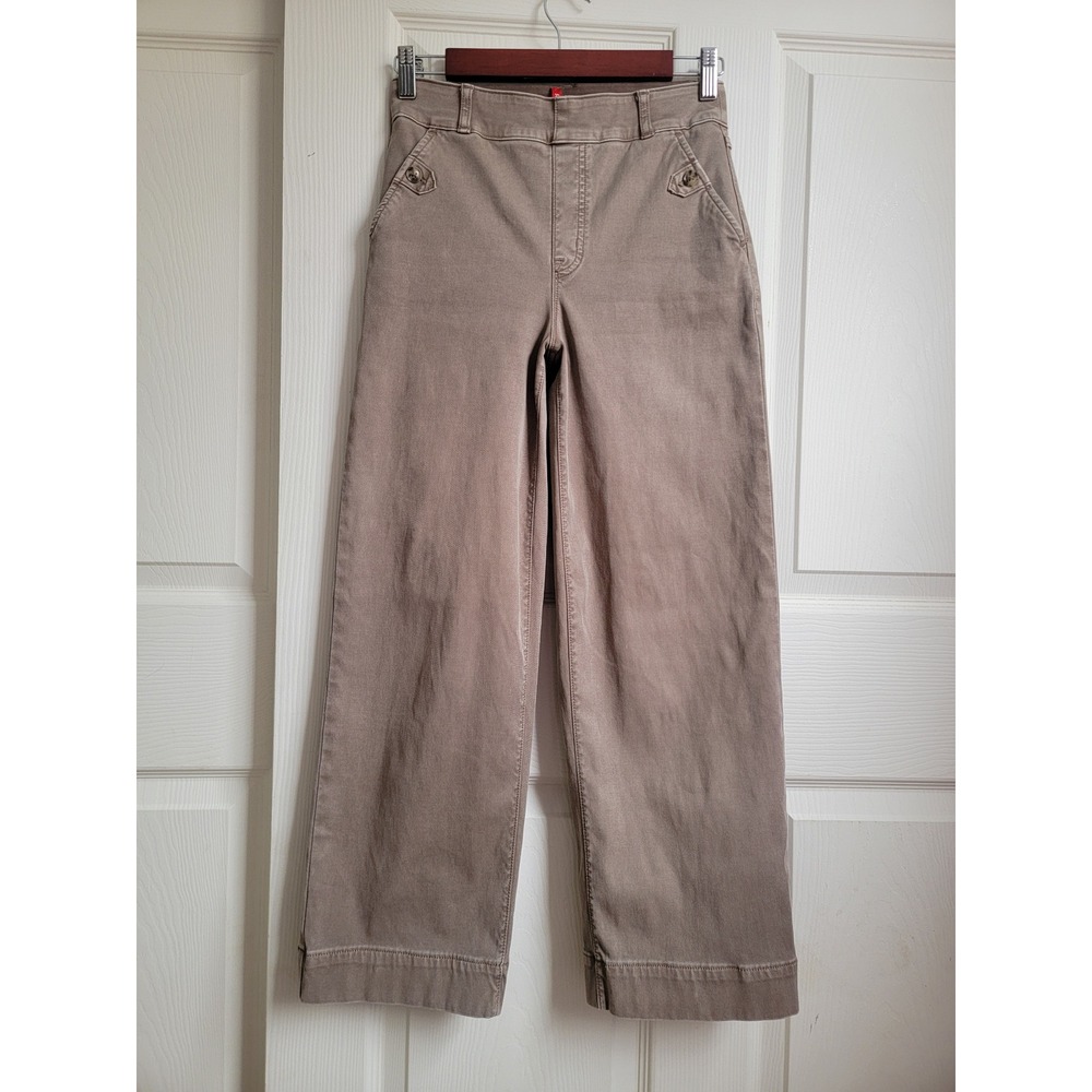 SPANX Stretch Twill Wide Leg Crop Pants High Rise Mauve Brown Small - Picture 4 of 12